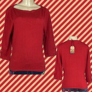 Dancing Days By Banned Vintage L Red Bateau Neck 3/4 Split Bow Detail Sleeve Top